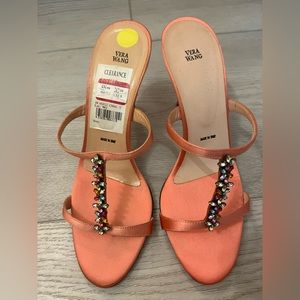 Vera Wang Coral Satin Embellished Heeled Sandals Size 5 Made in Italy